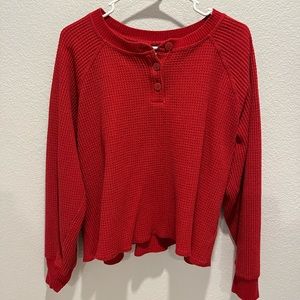 Old Navy Waffle Henley, L, Bright Red